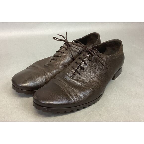 Prada Men's 2E2720 Saffiano Brown Leather Business Shoes - Size 9 - Picture 1 of 16
